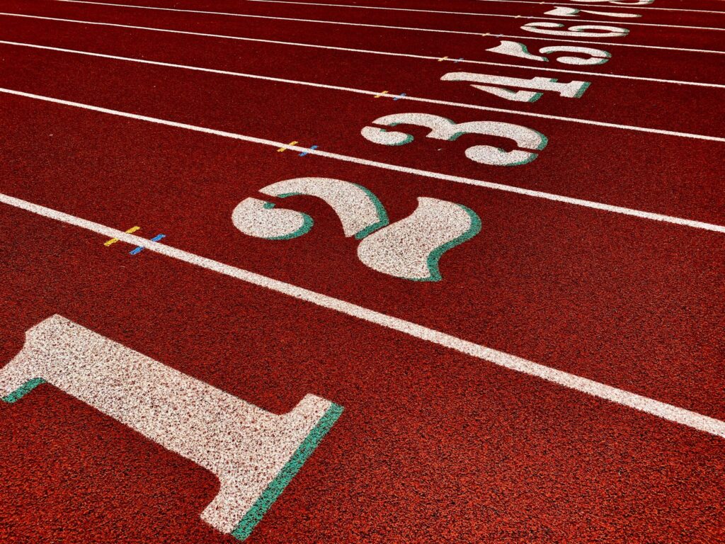 A track and field running track, pictured, as a metaphor.