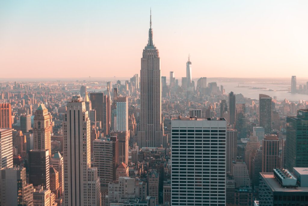 The New York City skyline with the Empire State Building in the foreground.